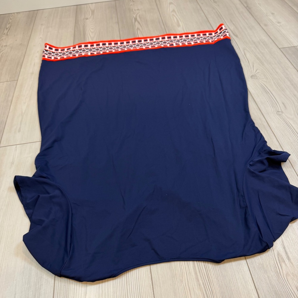 Lands' End Navy Blue Swim Tunic Cover-Up Red Geometric Border Tassels 2X 20W-22W - Picture 9 of 11